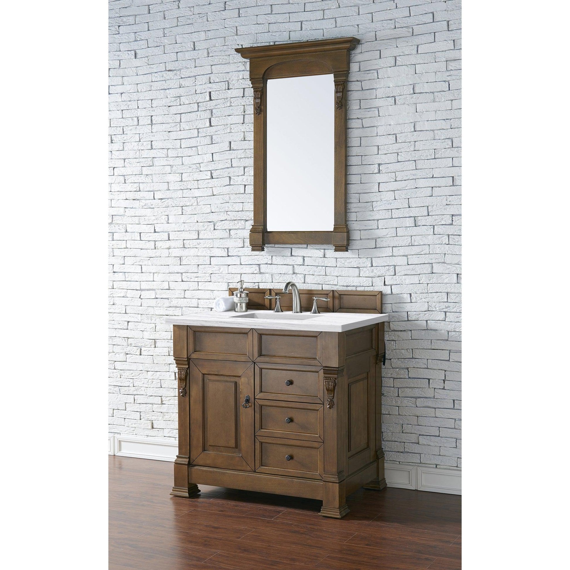 James Martin Vanities Brookfield 36" Country Oak Single Vanity With 3cm Arctic Fall Solid Surface Top