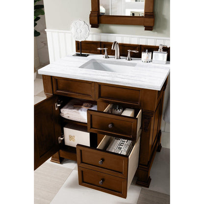 James Martin Vanities Brookfield 36" Country Oak Single Vanity With 3cm Arctic Fall Solid Surface Top