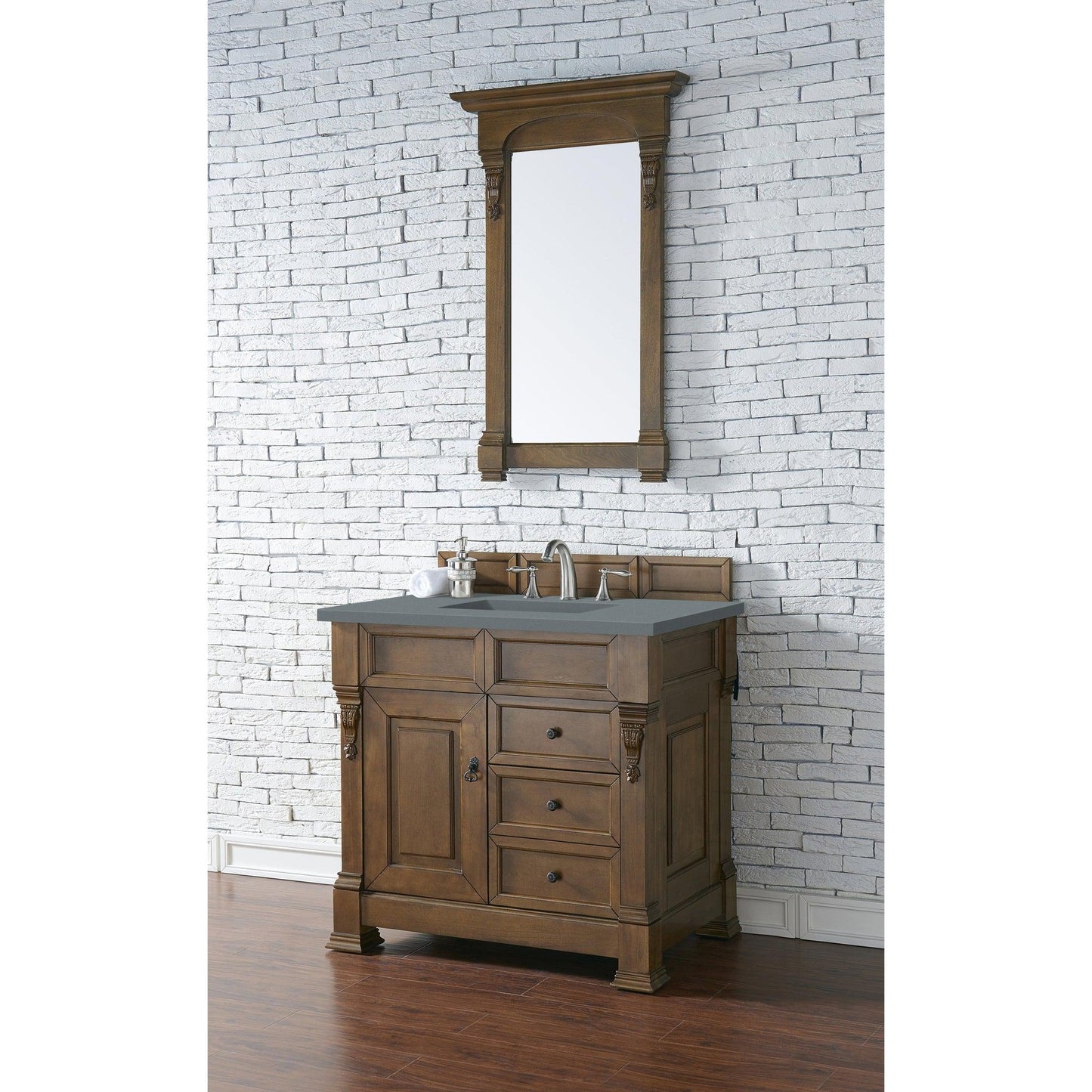 James Martin Vanities Brookfield 36" Country Oak Single Vanity With 3cm Cala Blue Quartz Top