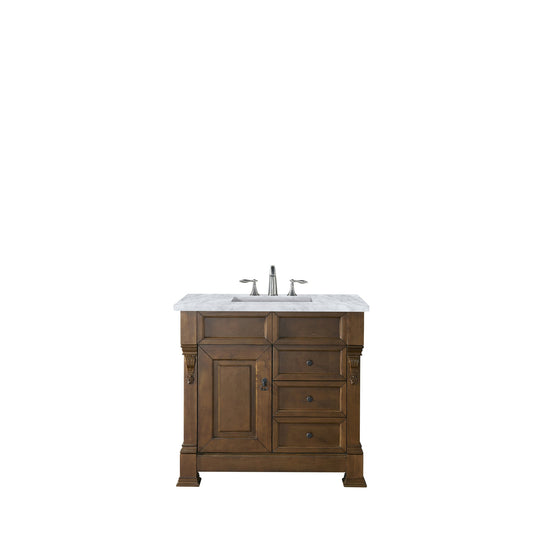 James Martin Vanities Brookfield 36" Country Oak Single Vanity With 3cm Carrara Marble Top