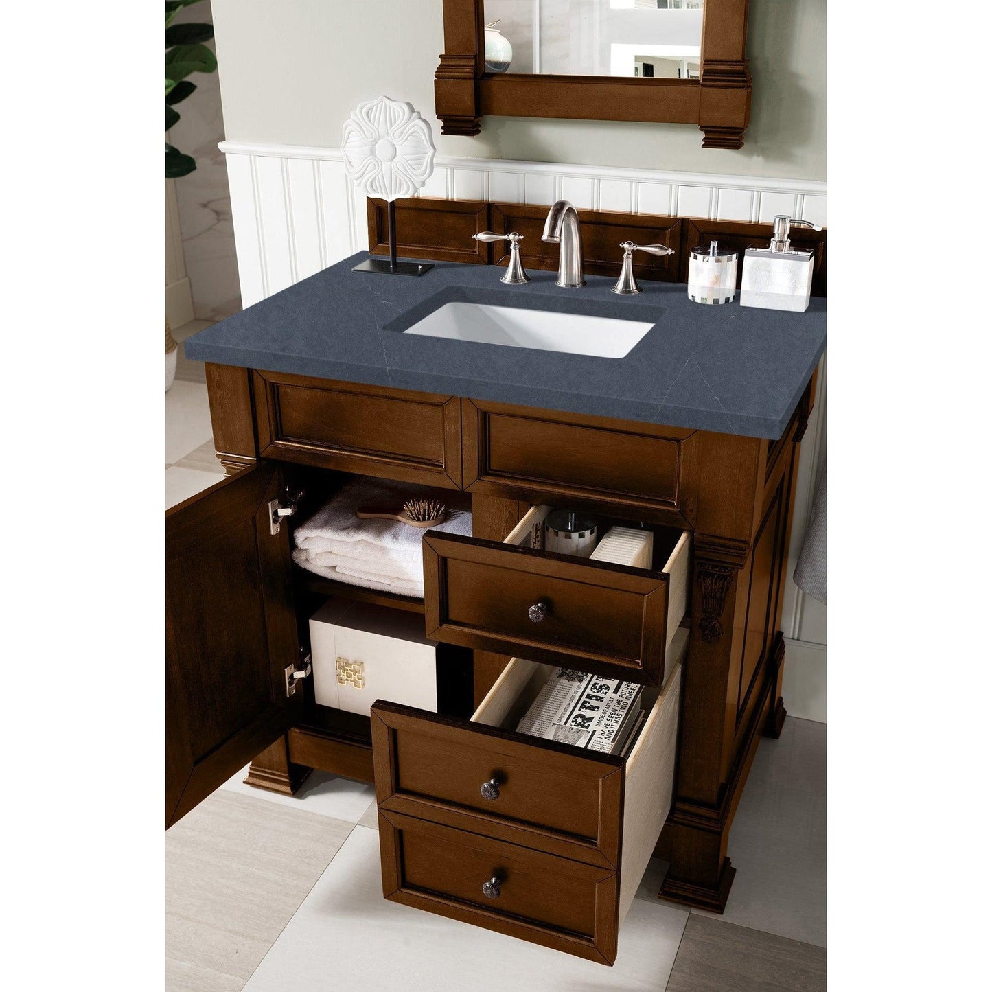 James Martin Vanities Brookfield 36" Country Oak Single Vanity With 3cm Charcoal Soapstone Quartz Top