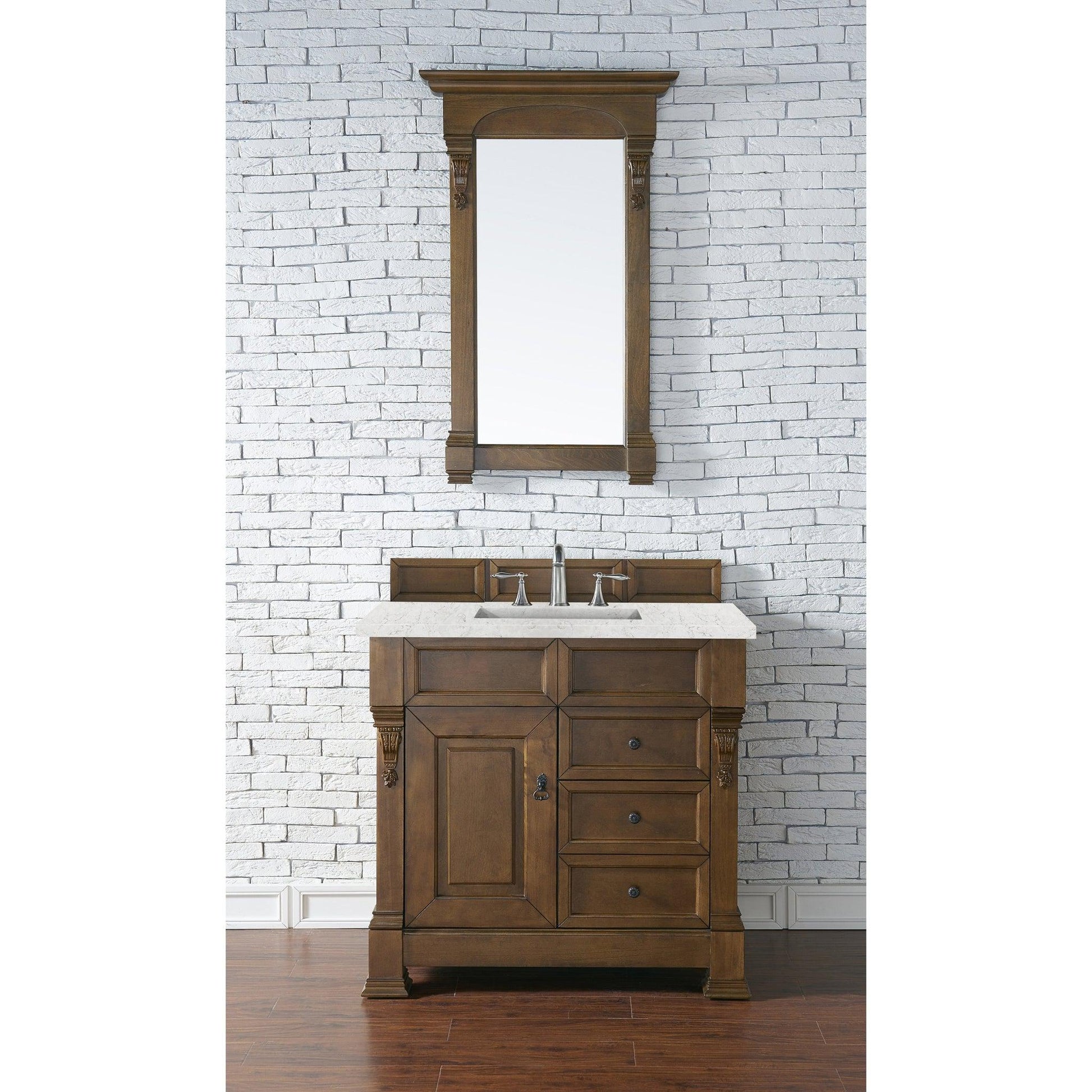 James Martin Vanities Brookfield 36" Country Oak Single Vanity With 3cm Eternal Jasmine Pearl Quartz Top