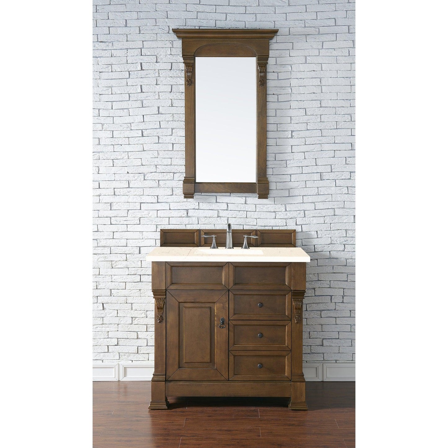 James Martin Vanities Brookfield 36" Country Oak Single Vanity With 3cm Eternal Marfil Quartz Top