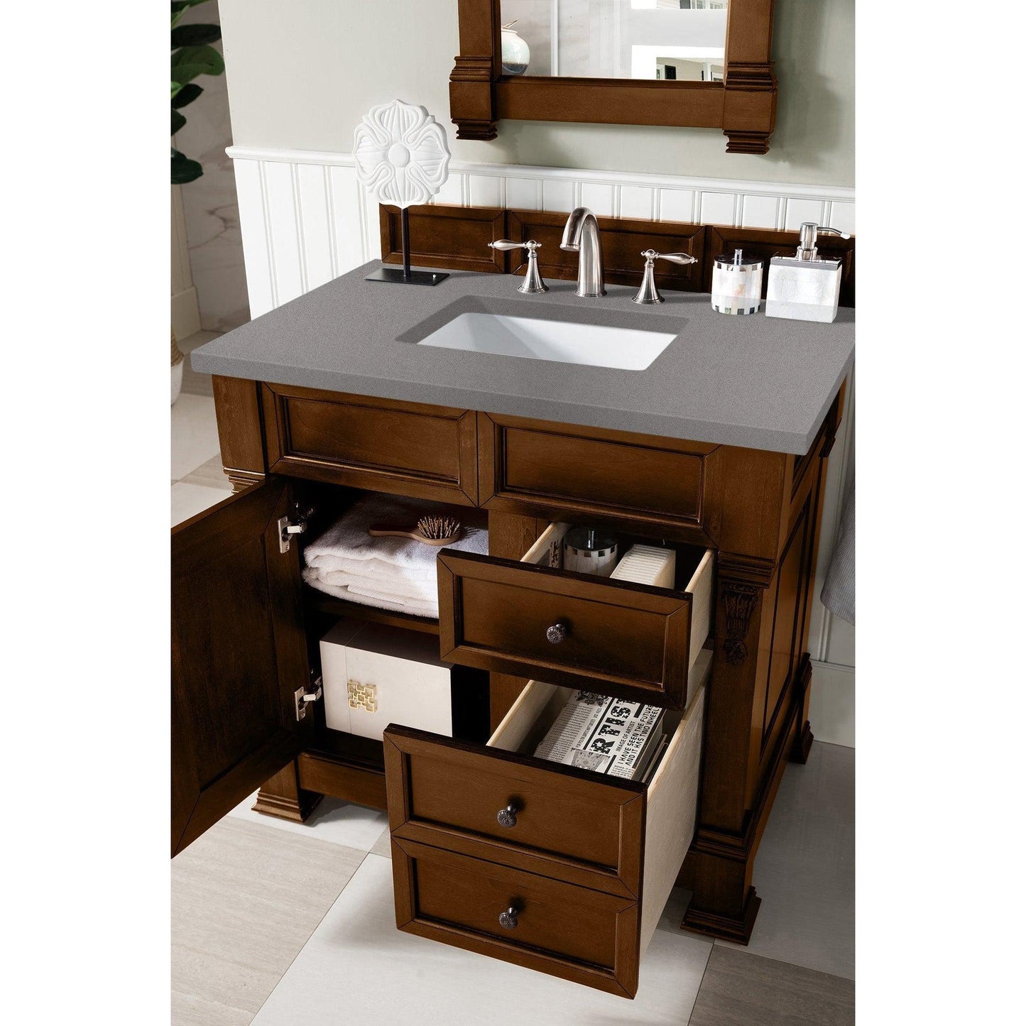 James Martin Vanities Brookfield 36" Country Oak Single Vanity With 3cm Grey Expo Quartz Top