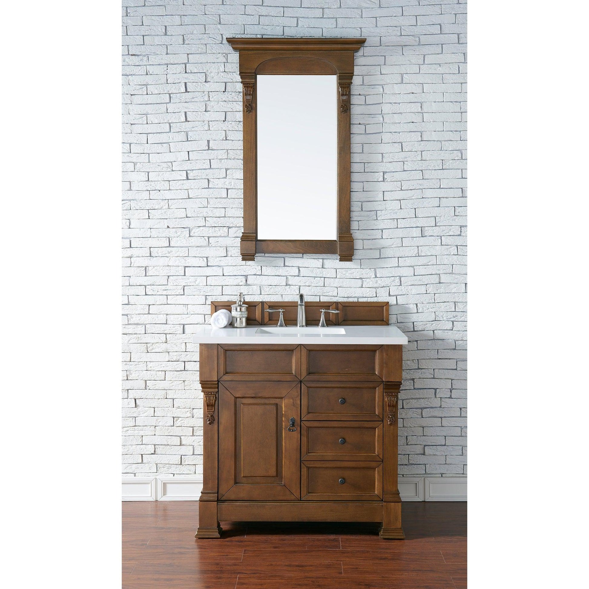 James Martin Vanities Brookfield 36" Country Oak Single Vanity With 3cm White Zeus Quartz Top