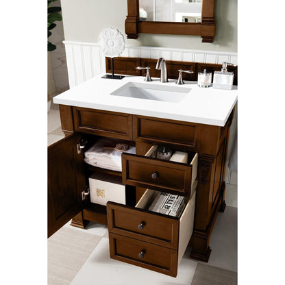 James Martin Vanities Brookfield 36" Country Oak Single Vanity With 3cm White Zeus Quartz Top