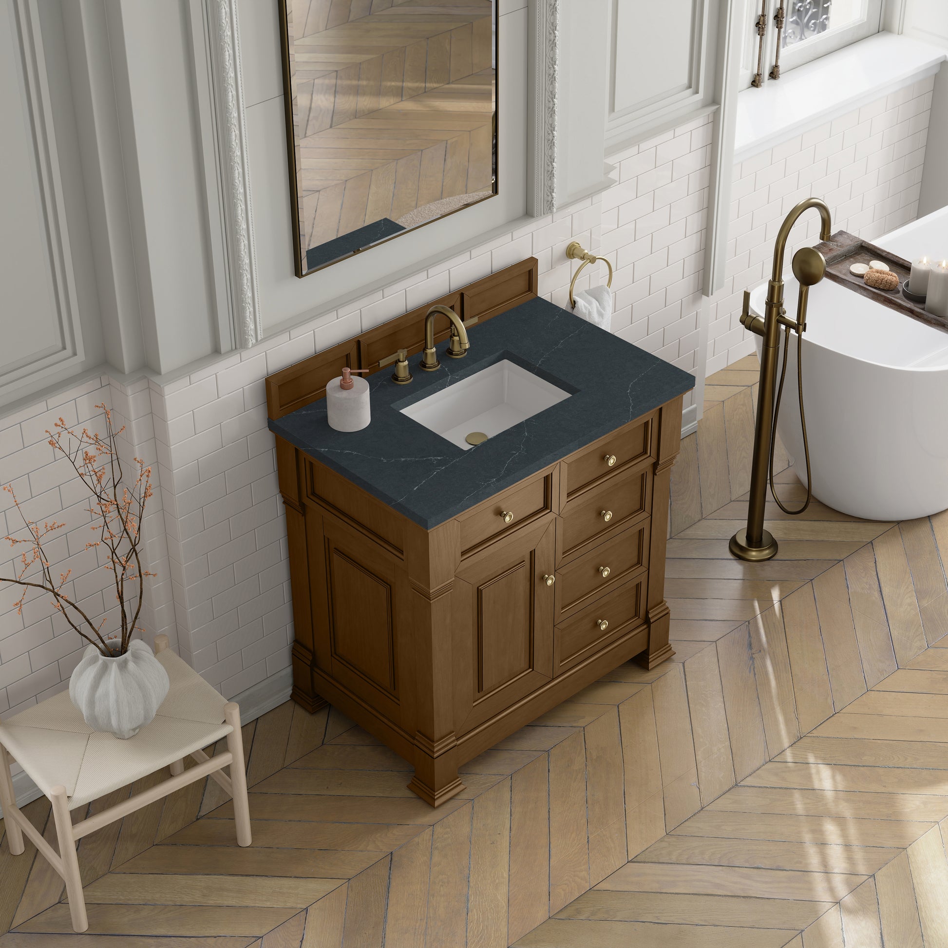 James Martin Vanities Brookfield 36" Honey Oak Single Vanity With 3cm Charcoal Soapstone Silestone Top