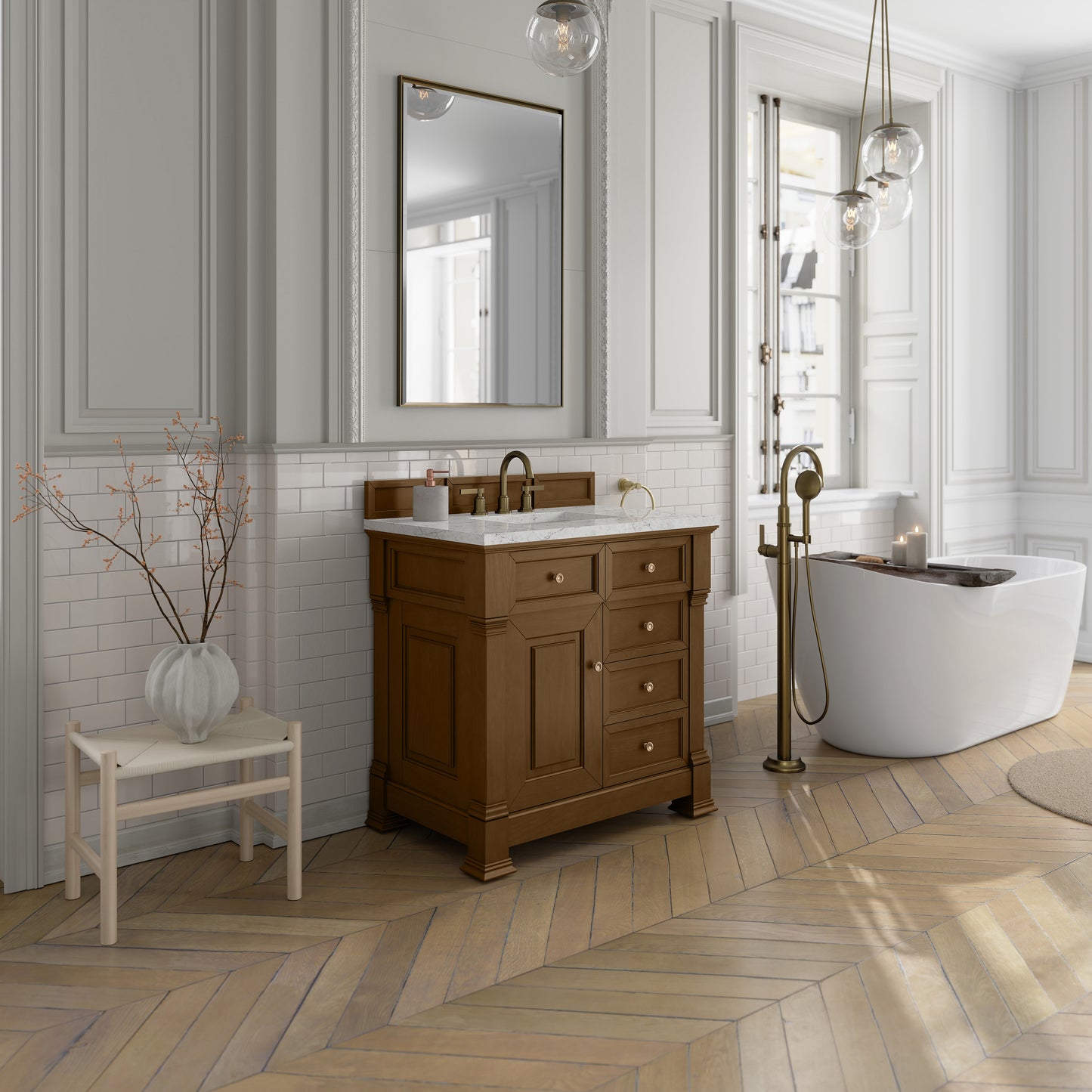 James Martin Vanities Brookfield 36" Honey Oak Single Vanity With 3cm Eternal Jasmine Pearl Silestone Top