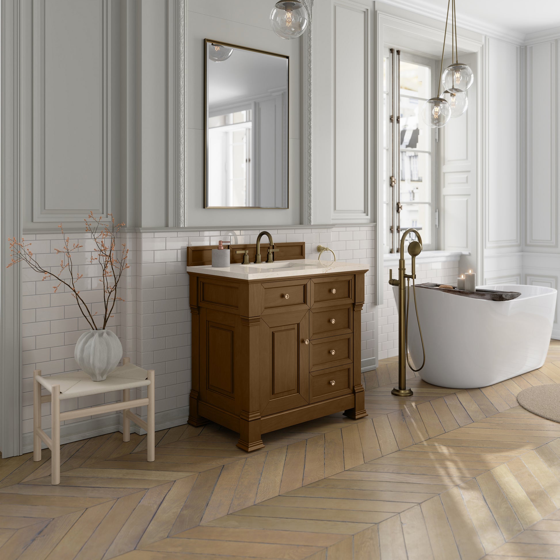 James Martin Vanities Brookfield 36" Honey Oak Single Vanity With 3cm Eternal Marfil Silestone Top