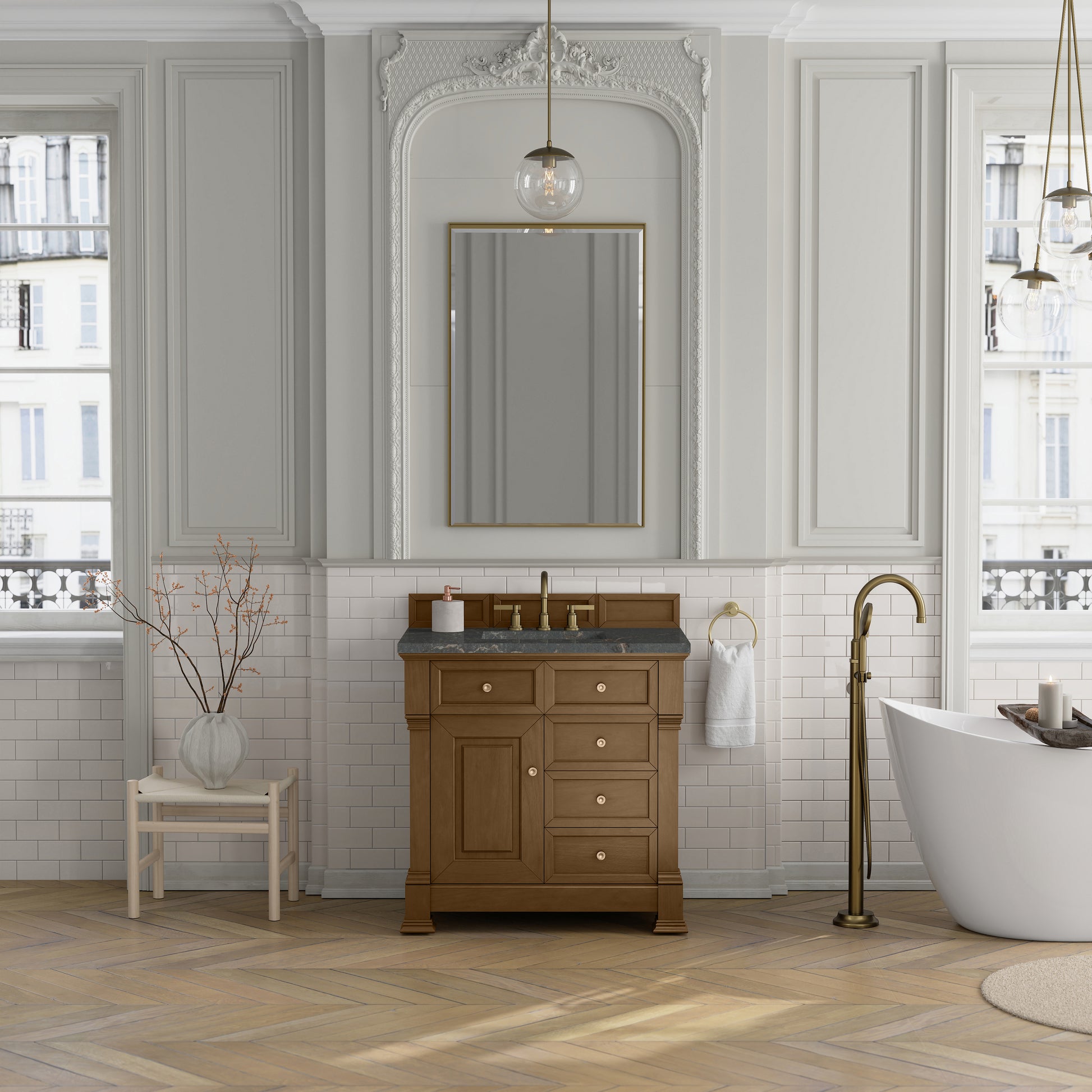 James Martin Vanities Brookfield 36" Honey Oak Single Vanity With 3cm Parisien Bleu Silestone Top
