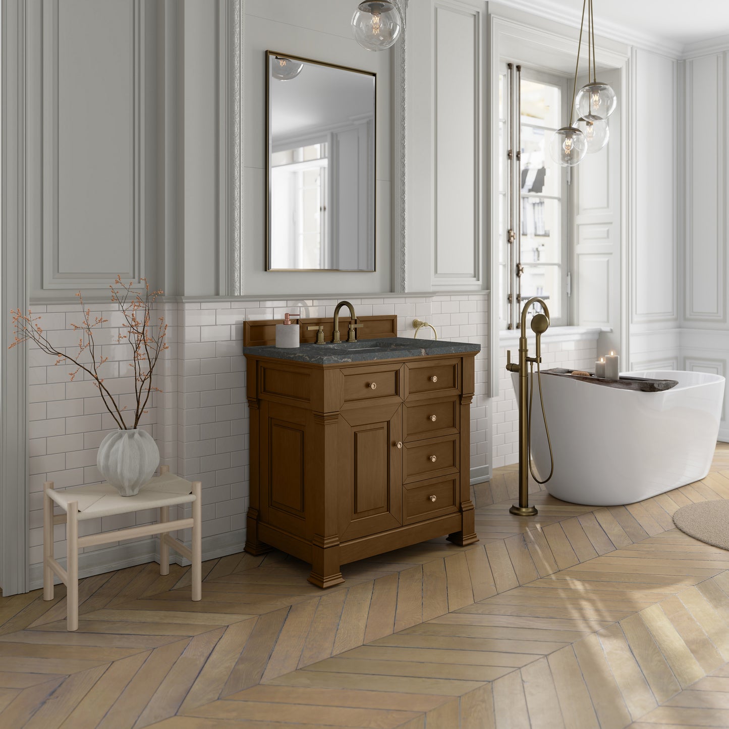 James Martin Vanities Brookfield 36" Honey Oak Single Vanity With 3cm Parisien Bleu Silestone Top