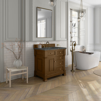 James Martin Vanities Brookfield 36" Honey Oak Single Vanity With 3cm Parisien Bleu Silestone Top