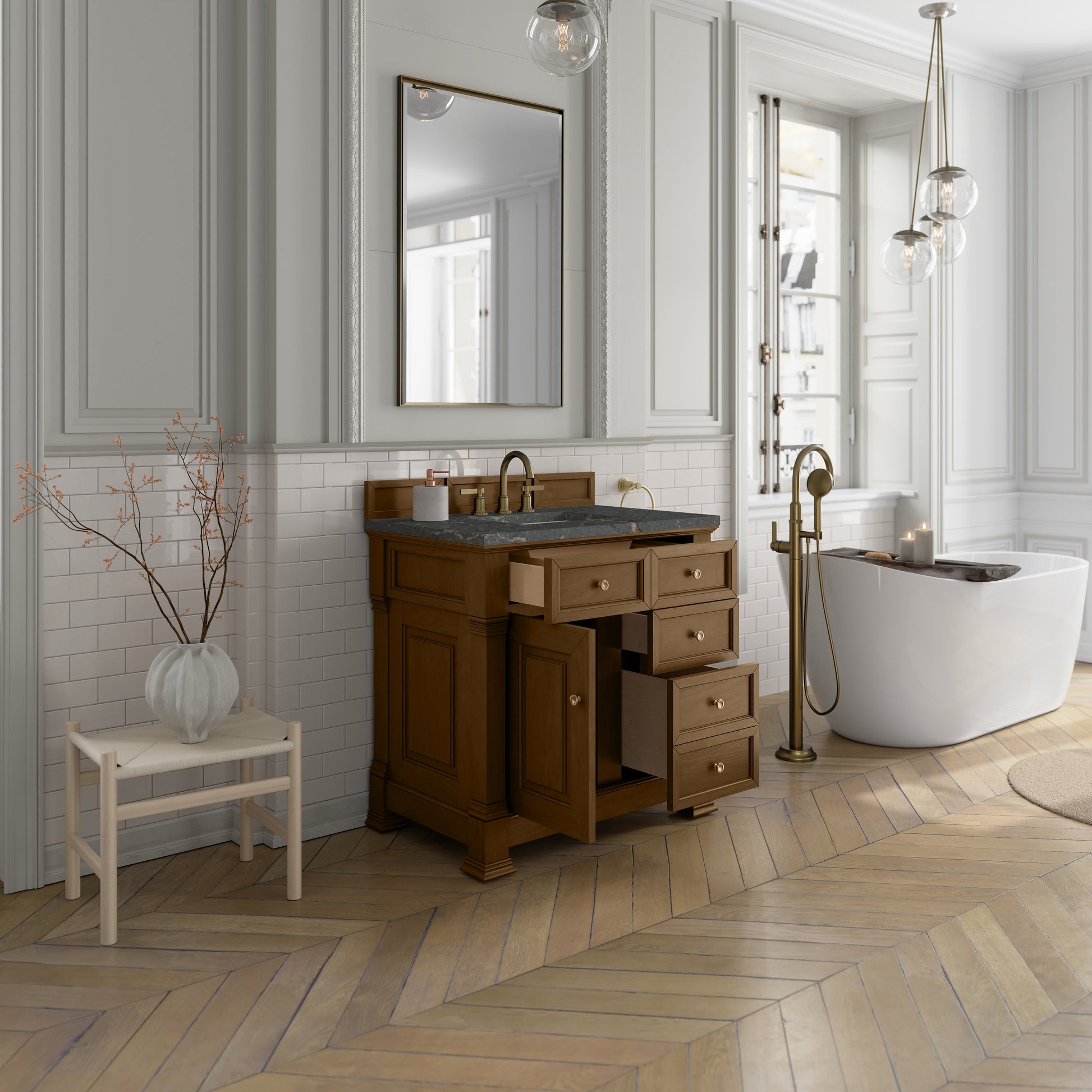 James Martin Vanities Brookfield 36" Honey Oak Single Vanity With 3cm Parisien Bleu Silestone Top