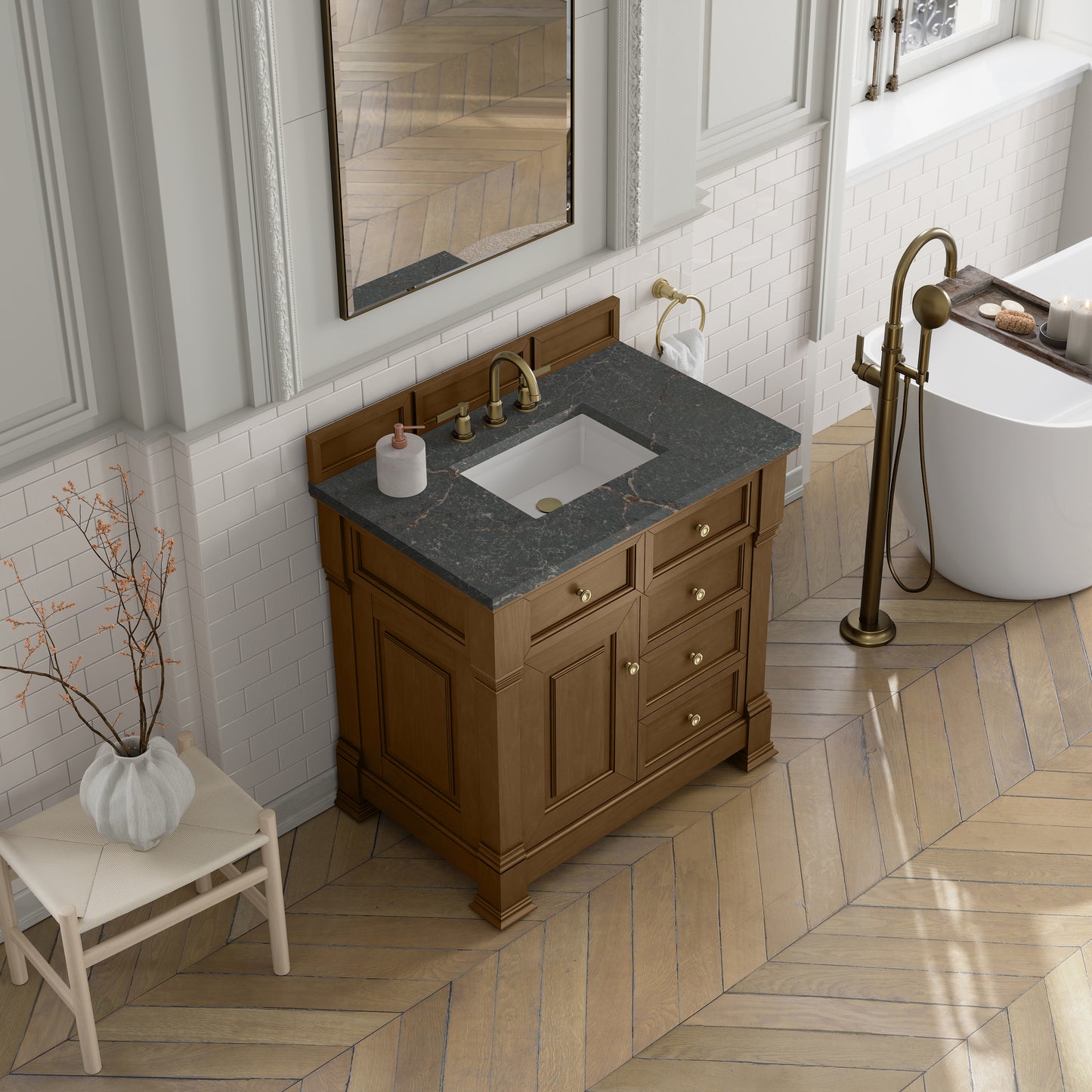 James Martin Vanities Brookfield 36" Honey Oak Single Vanity With 3cm Parisien Bleu Silestone Top