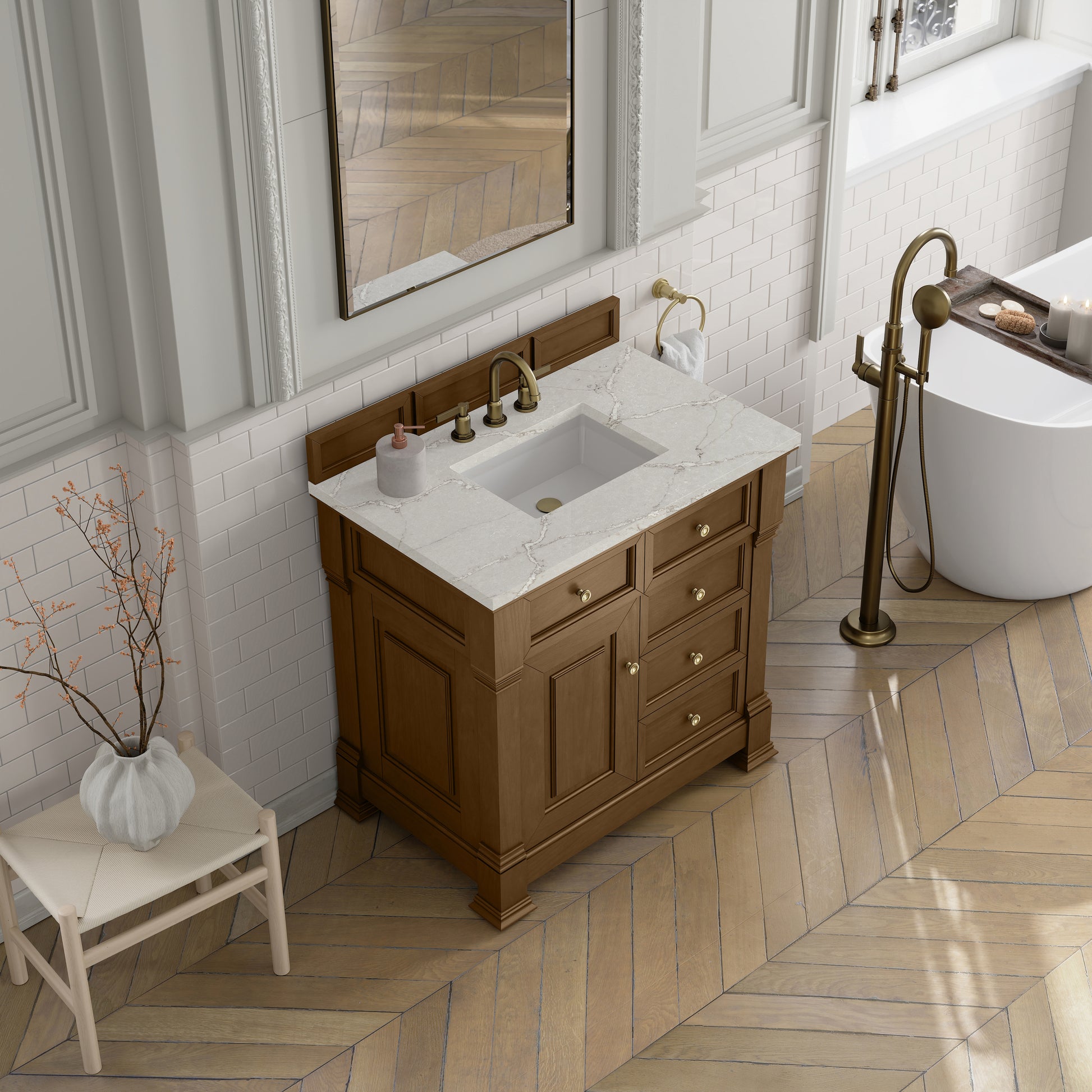 James Martin Vanities Brookfield 36" Honey Oak Single Vanity With 3cm Victorian Silver Silestone Top