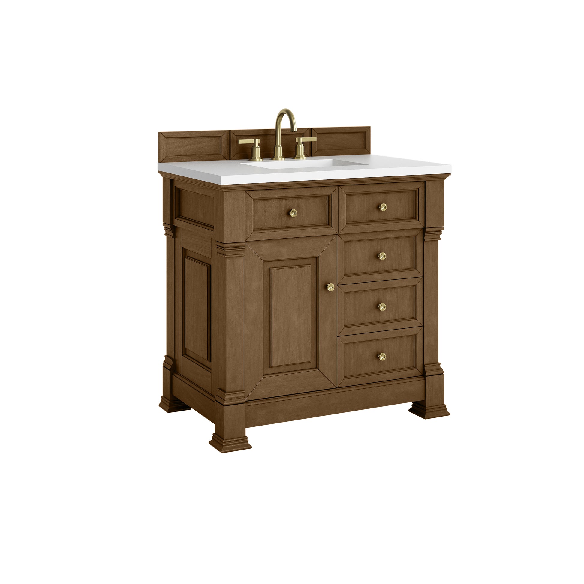 James Martin Vanities Brookfield 36" Honey Oak Single Vanity With 3cm White Zeus Silestone Top