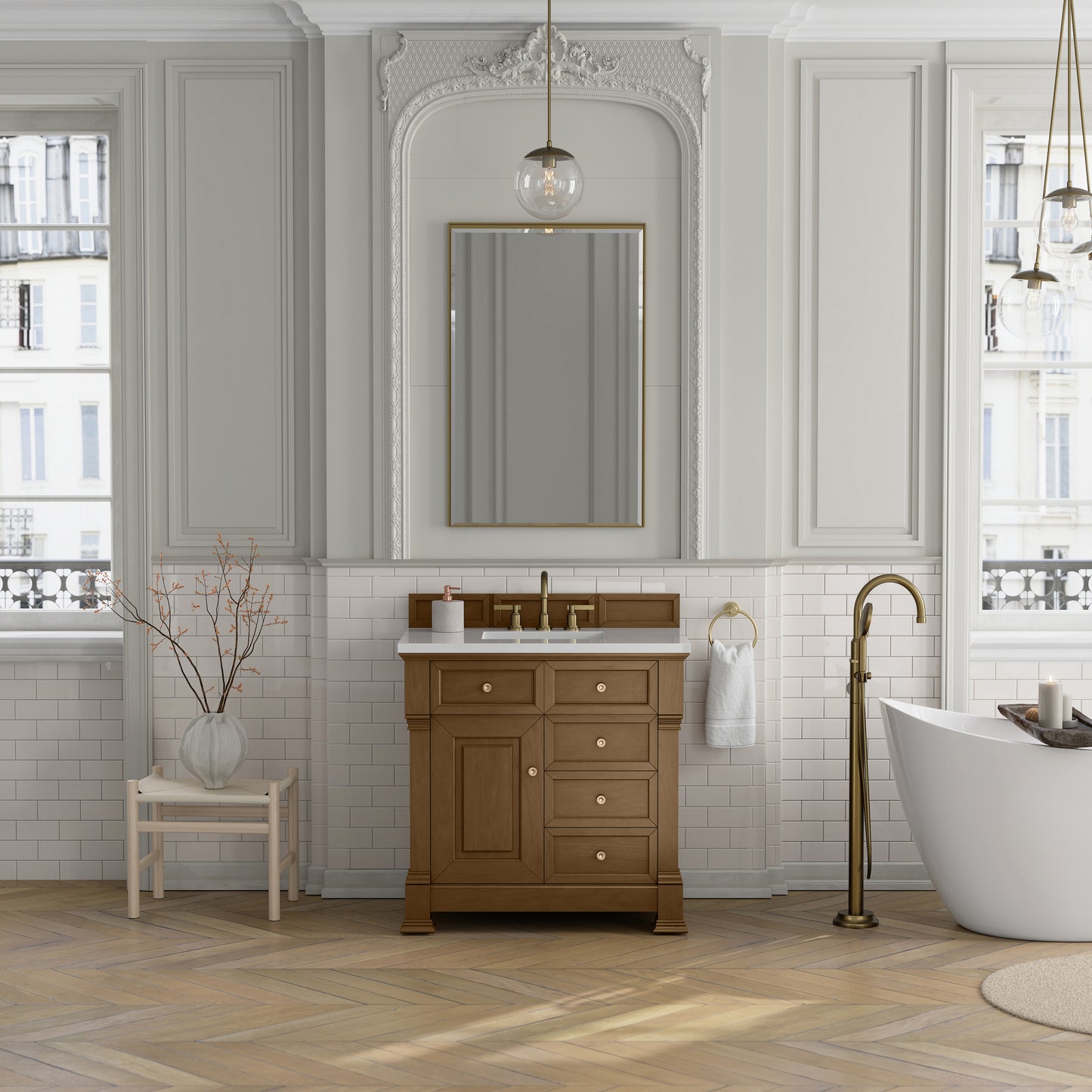 James Martin Vanities Brookfield 36" Honey Oak Single Vanity With 3cm White Zeus Silestone Top