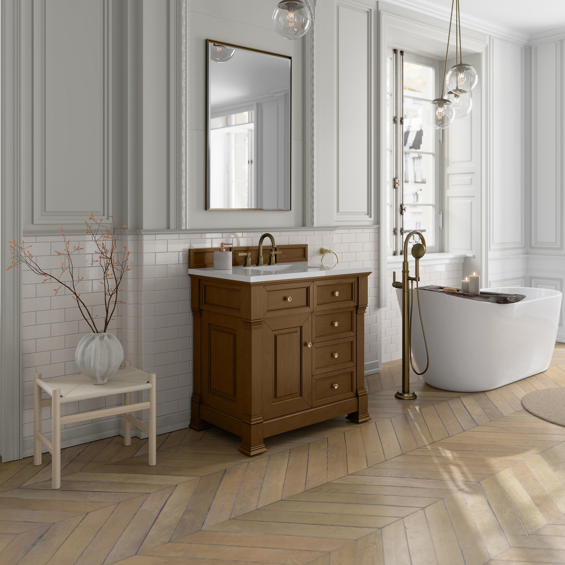 James Martin Vanities Brookfield 36" Honey Oak Single Vanity With 3cm White Zeus Silestone Top