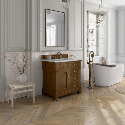 James Martin Vanities Brookfield 36" Honey Oak Single Vanity With 3cm White Zeus Silestone Top