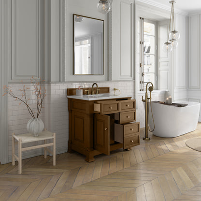 James Martin Vanities Brookfield 36" Honey Oak Single Vanity With 3cm White Zeus Silestone Top