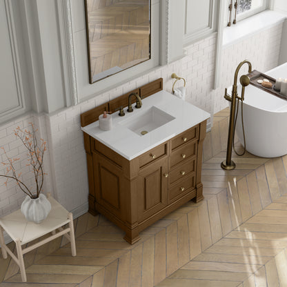 James Martin Vanities Brookfield 36" Honey Oak Single Vanity With 3cm White Zeus Silestone Top