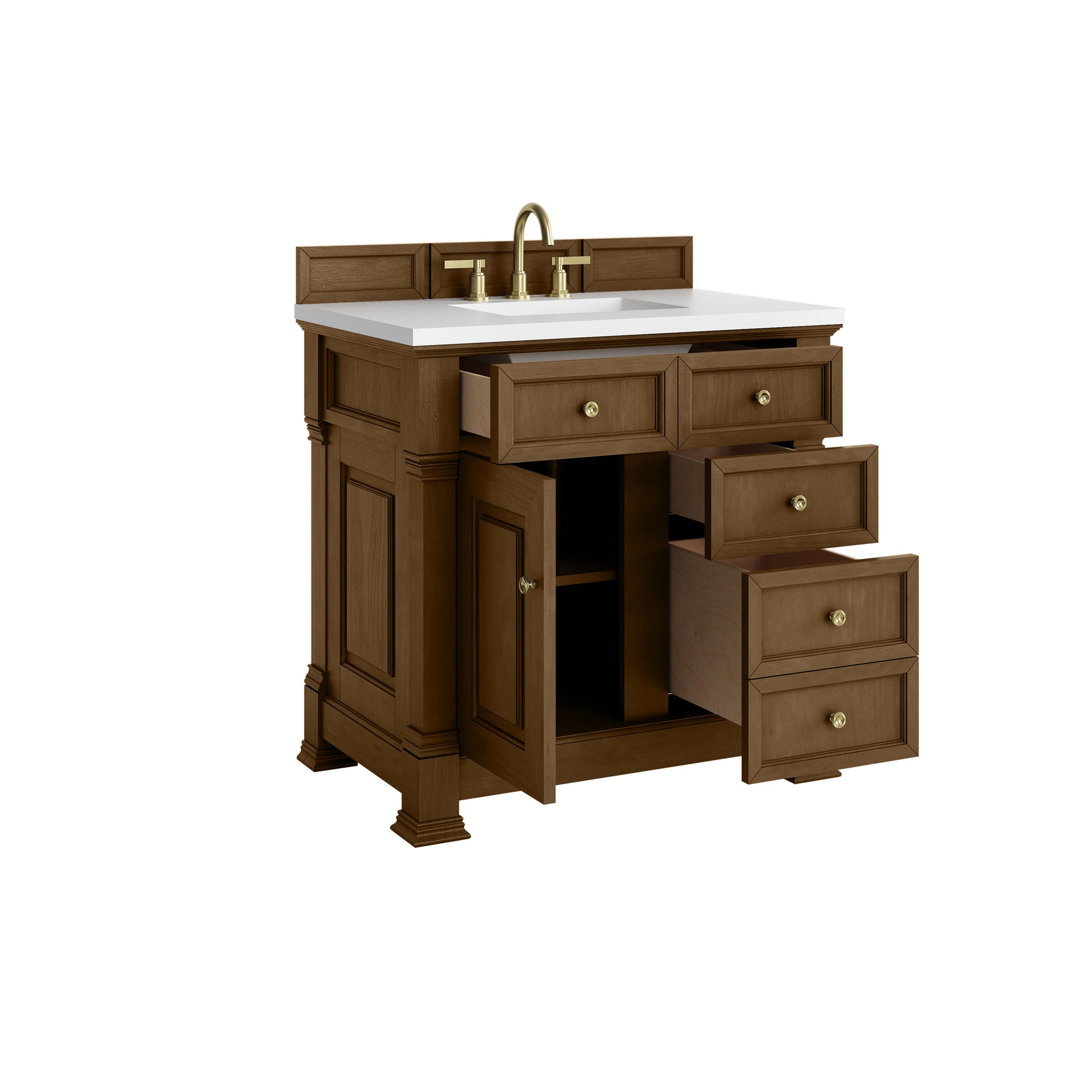 James Martin Vanities Brookfield 36" Honey Oak Single Vanity With 3cm White Zeus Silestone Top