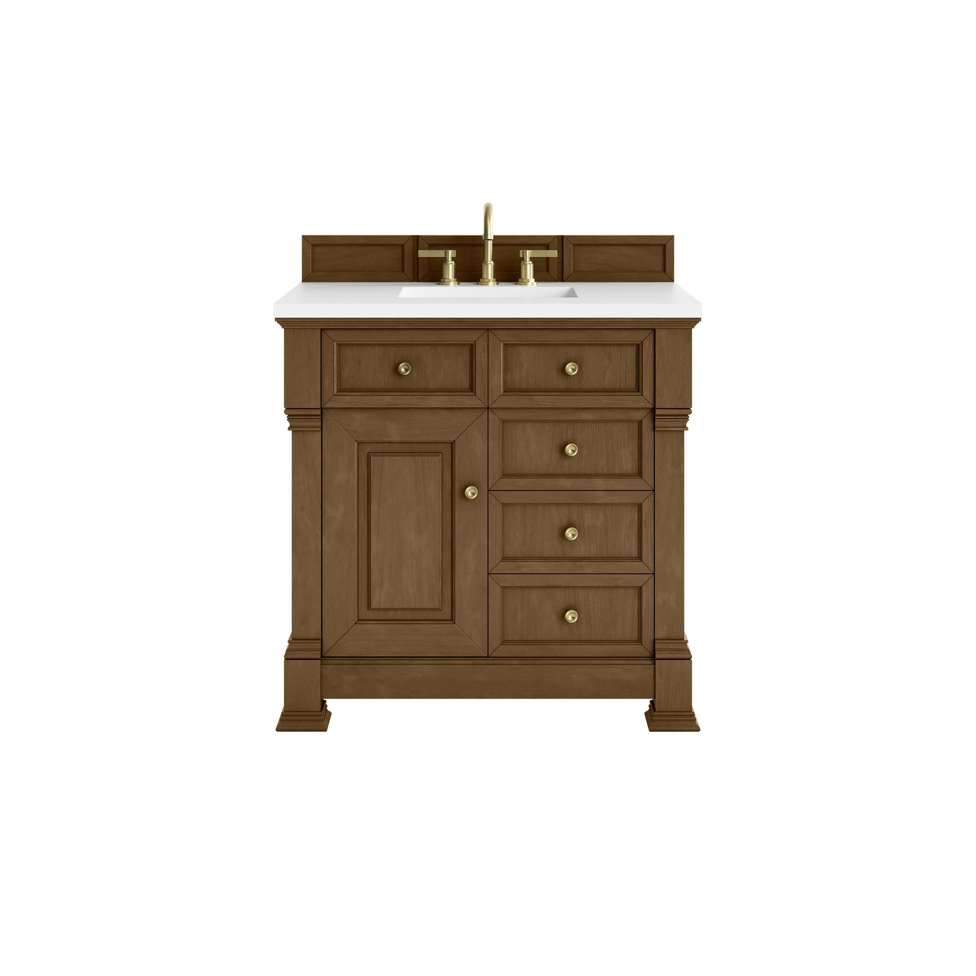 James Martin Vanities Brookfield 36" Honey Oak Single Vanity With 3cm White Zeus Silestone Top