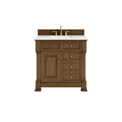 James Martin Vanities Brookfield 36" Honey Oak Single Vanity With 3cm White Zeus Silestone Top