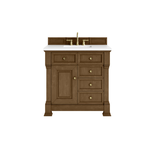 James Martin Vanities Brookfield 36" Honey Oak Single Vanity With 3cm White Zeus Silestone Top