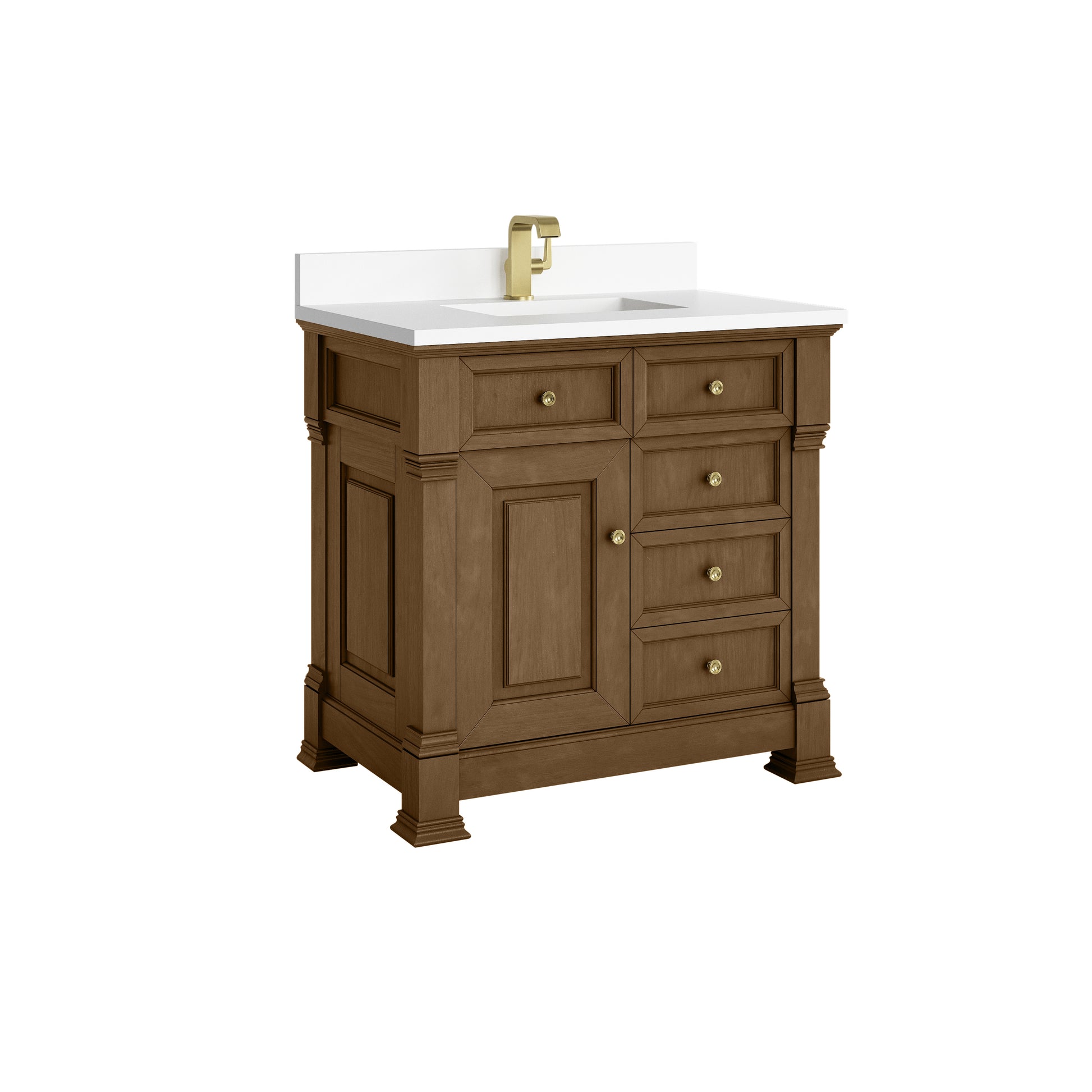 James Martin Vanities Brookfield 36" Honey Oak Single Vanity With Single Hole 3cm White Zeus Silestone Top and Backsplash