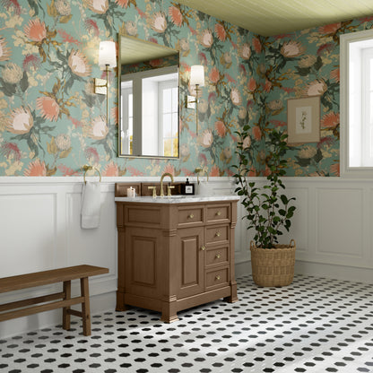 James Martin Vanities Brookfield 36" Pecan Single Vanity With 3cm Carrara White Marble Top