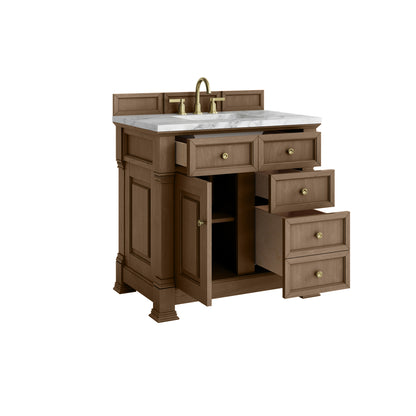 James Martin Vanities Brookfield 36" Pecan Single Vanity With 3cm Carrara White Marble Top