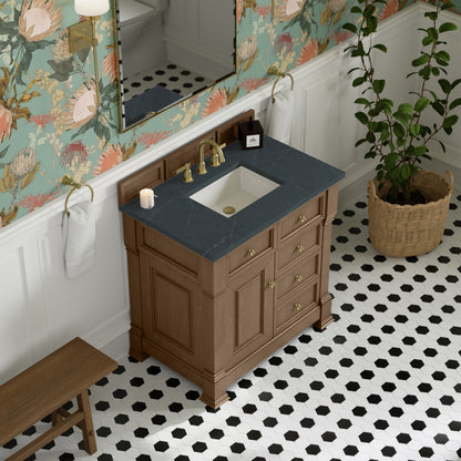 James Martin Vanities Brookfield 36" Pecan Single Vanity With 3cm Charcoal Soapstone Silestone Top
