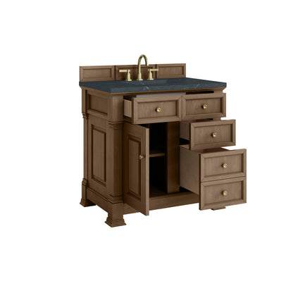 James Martin Vanities Brookfield 36" Pecan Single Vanity With 3cm Charcoal Soapstone Silestone Top