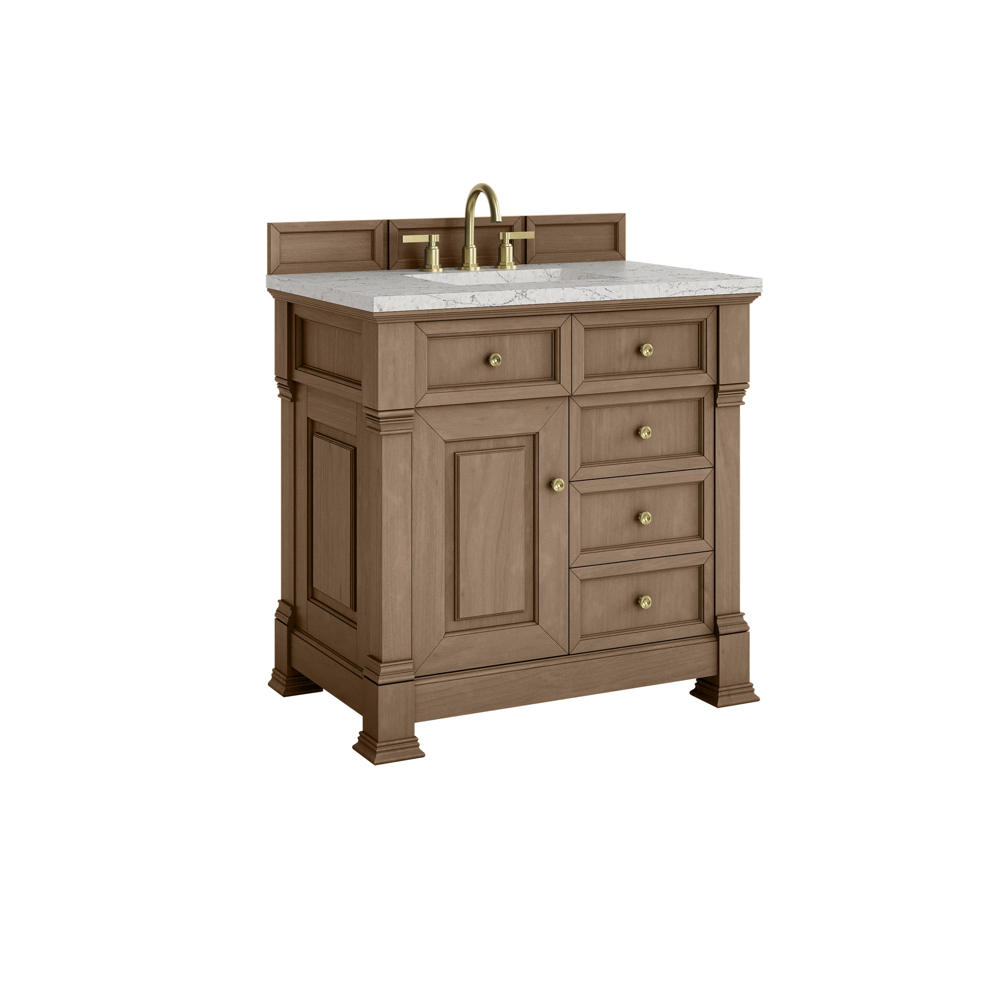 James Martin Vanities Brookfield 36" Pecan Single Vanity With 3cm Eternal Jasmine Pearl Silestone Top