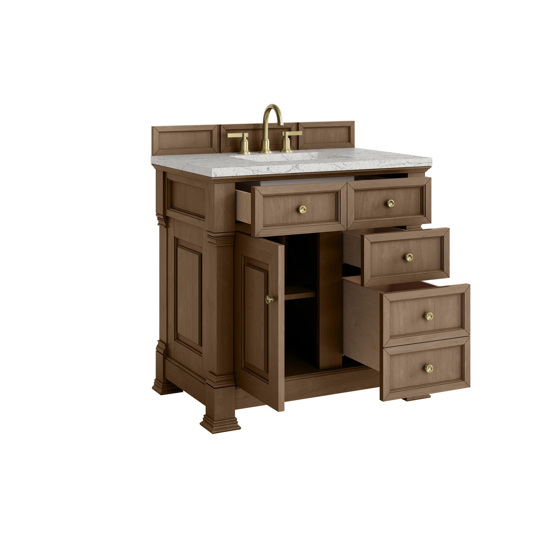 James Martin Vanities Brookfield 36" Pecan Single Vanity With 3cm Eternal Jasmine Pearl Silestone Top