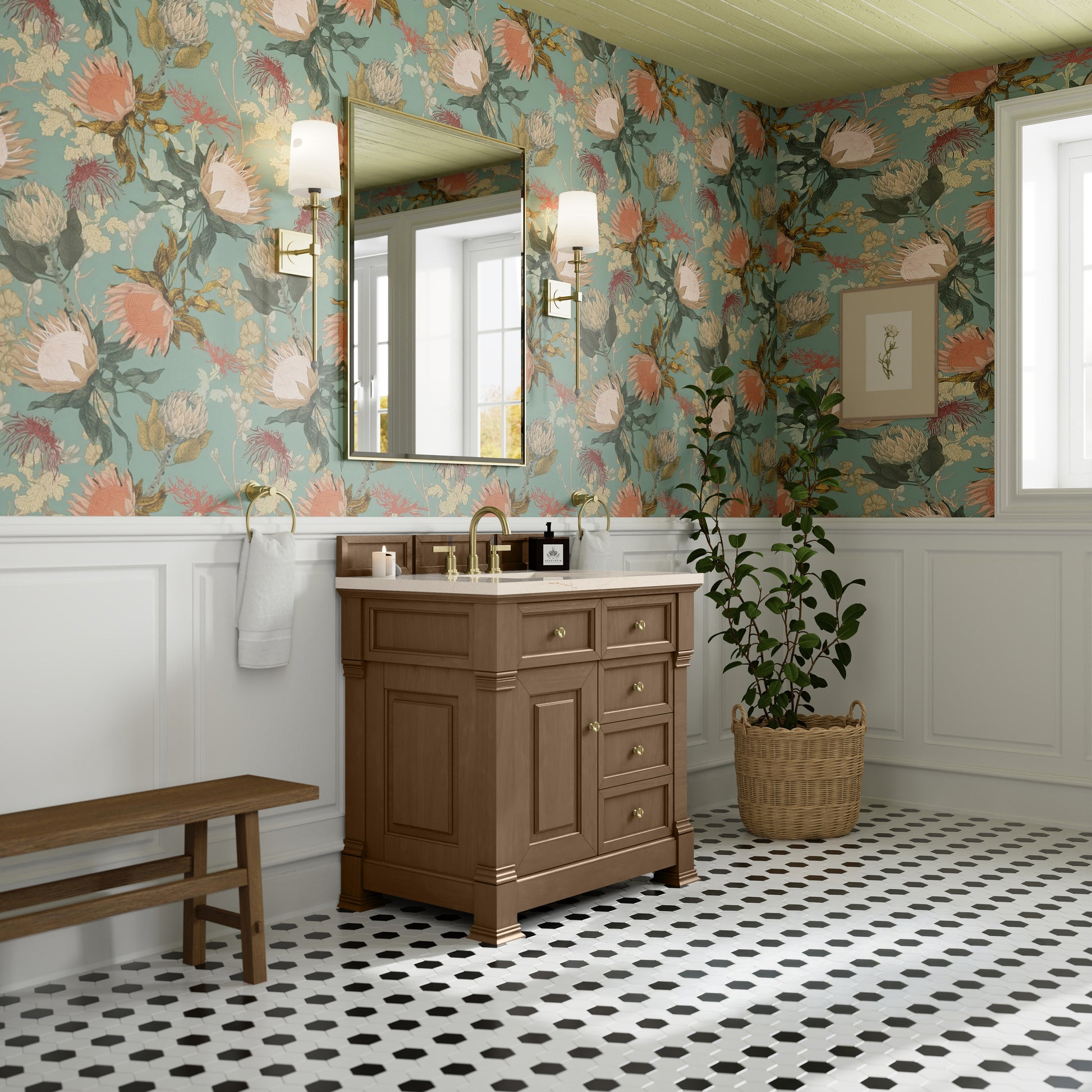 James Martin Vanities Brookfield 36" Pecan Single Vanity With 3cm Eternal Marfil Silestone Top