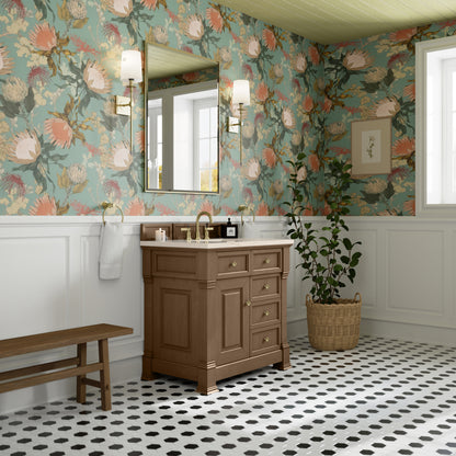 James Martin Vanities Brookfield 36" Pecan Single Vanity With 3cm Eternal Marfil Silestone Top