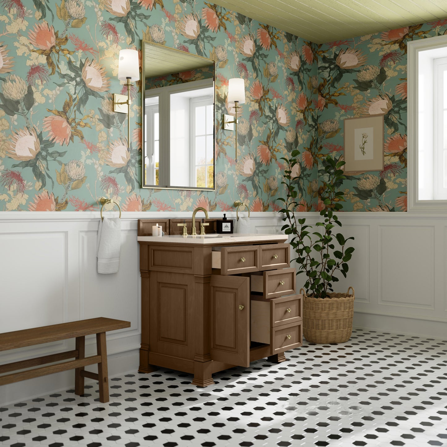 James Martin Vanities Brookfield 36" Pecan Single Vanity With 3cm Eternal Marfil Silestone Top