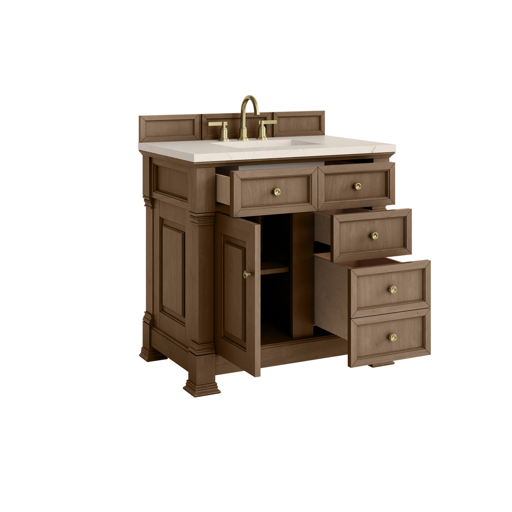 James Martin Vanities Brookfield 36" Pecan Single Vanity With 3cm Eternal Marfil Silestone Top