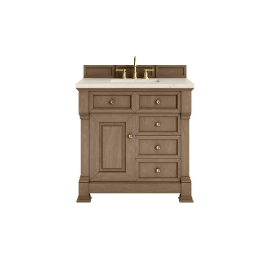 James Martin Vanities Brookfield 36" Pecan Single Vanity With 3cm Eternal Marfil Silestone Top