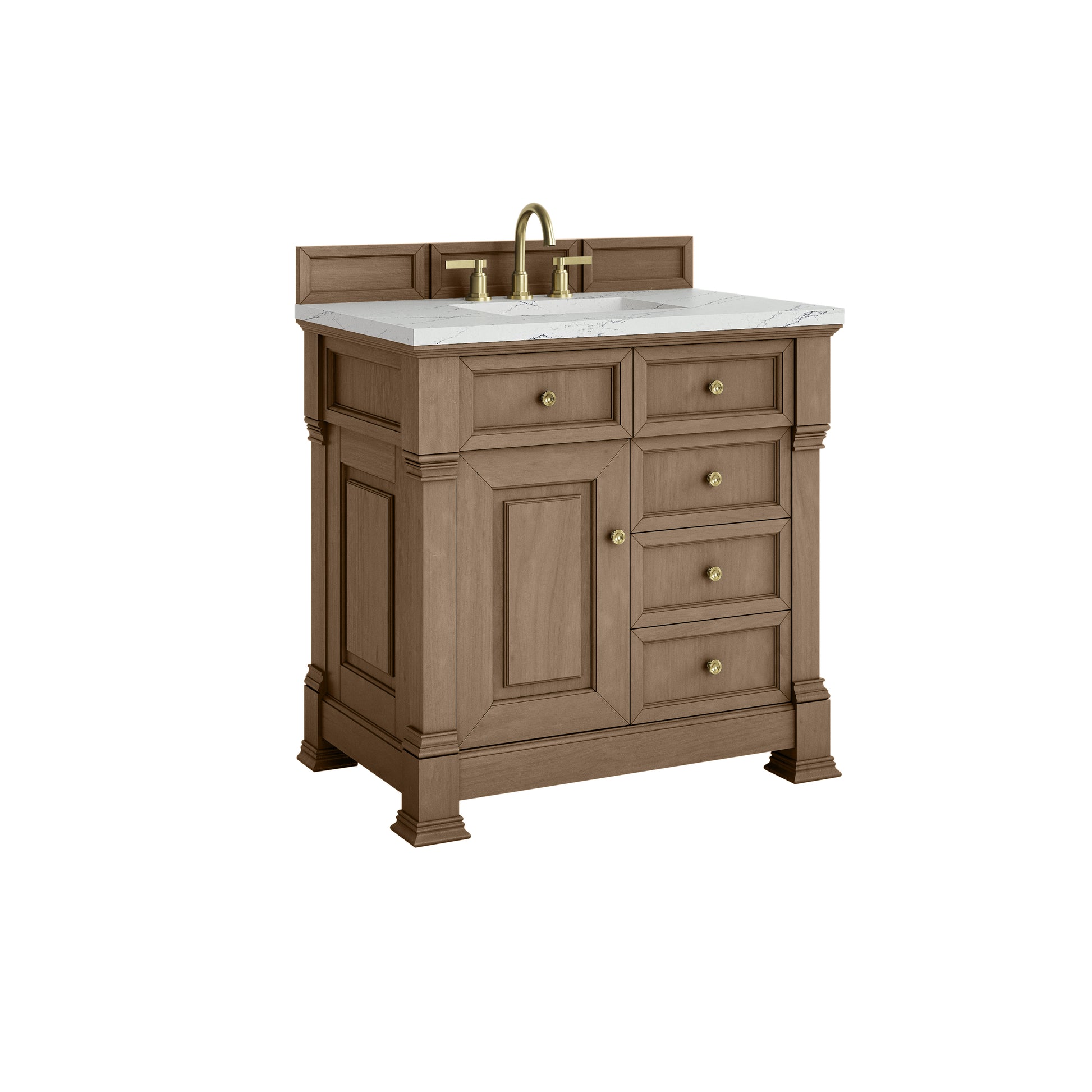 James Martin Vanities Brookfield 36" Pecan Single Vanity With 3cm Ethereal Noctis Silestone Top