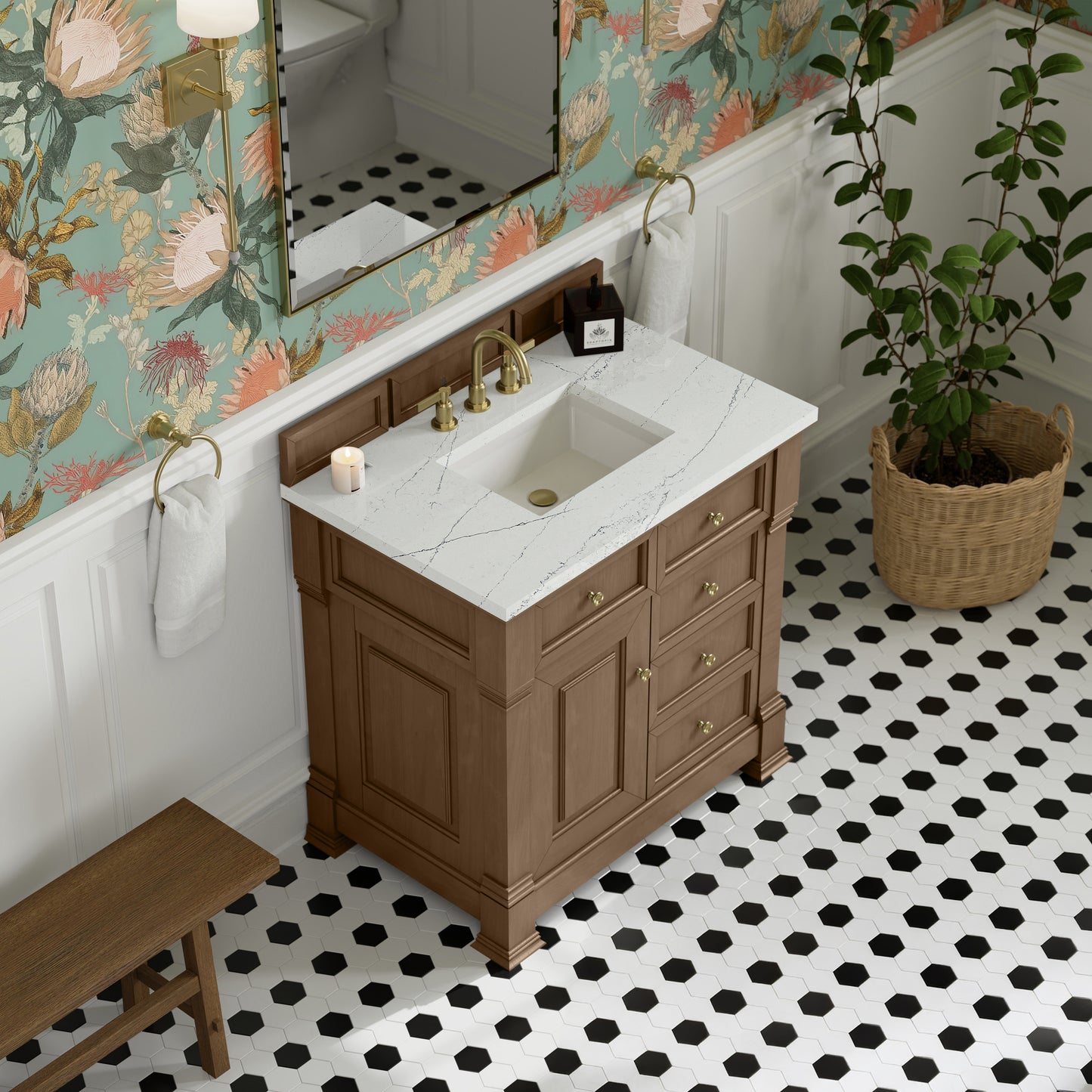 James Martin Vanities Brookfield 36" Pecan Single Vanity With 3cm Ethereal Noctis Silestone Top