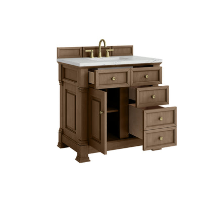 James Martin Vanities Brookfield 36" Pecan Single Vanity With 3cm Ethereal Noctis Silestone Top