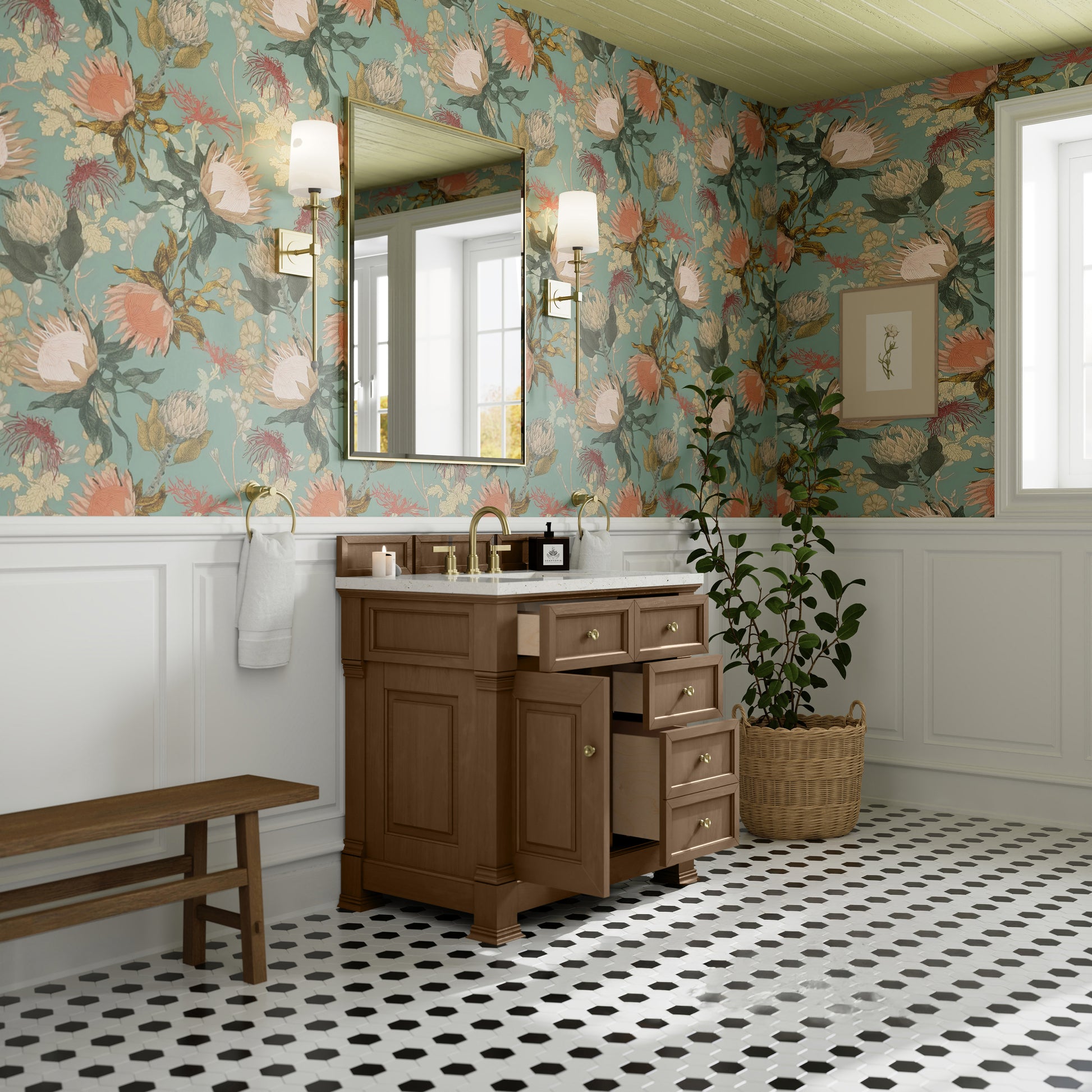 James Martin Vanities Brookfield 36" Pecan Single Vanity With 3cm Lime Delight Silestone Top