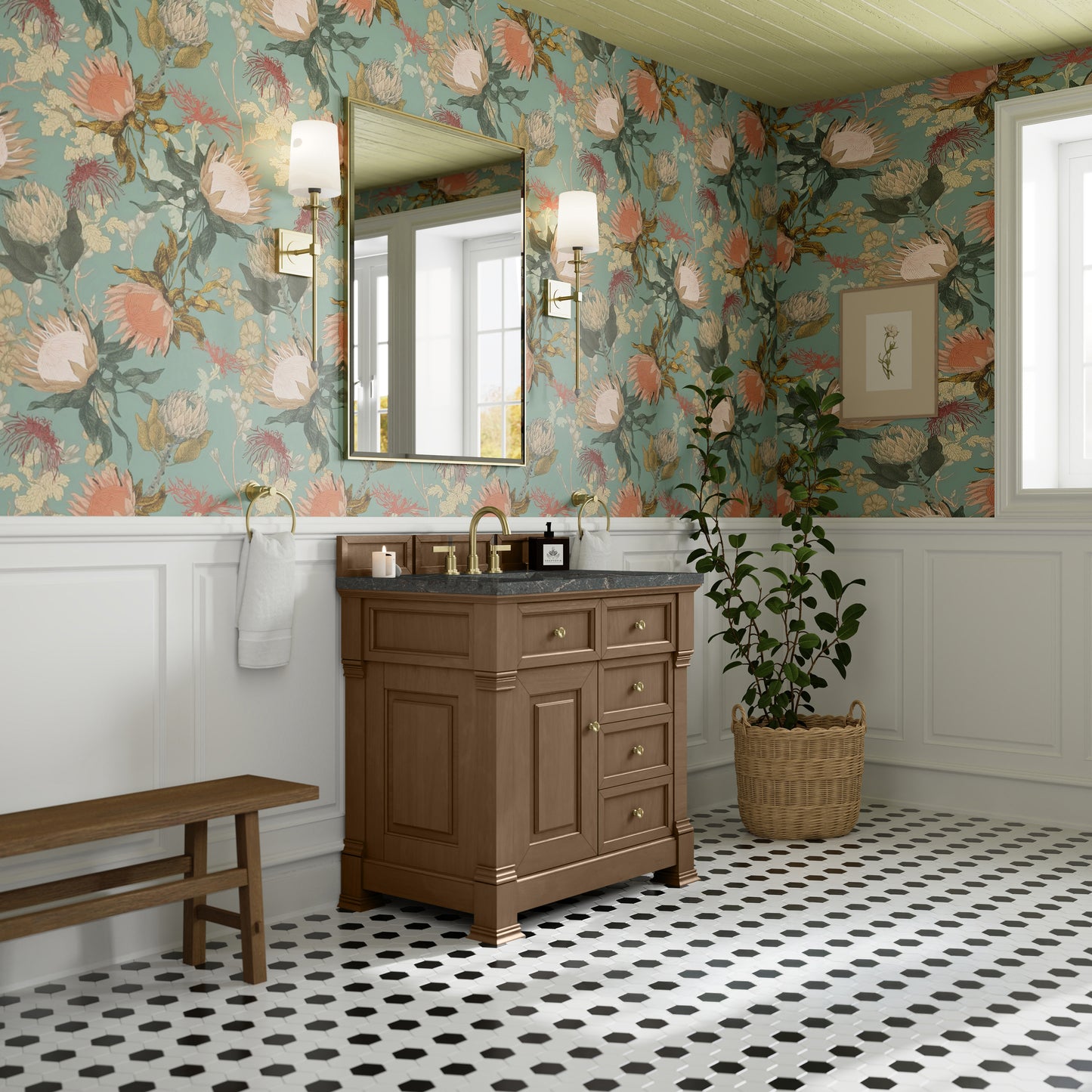 James Martin Vanities Brookfield 36" Pecan Single Vanity With 3cm Parisien Bleu Silestone Top