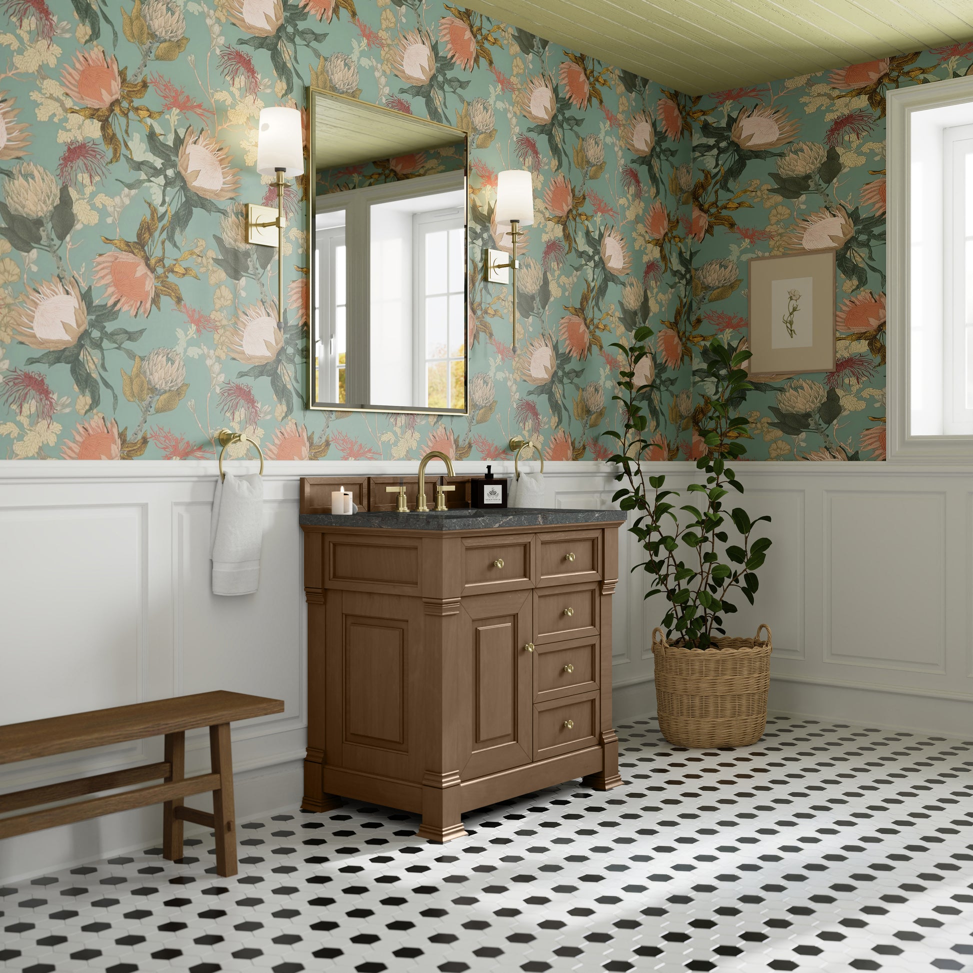 James Martin Vanities Brookfield 36" Pecan Single Vanity With 3cm Parisien Bleu Silestone Top