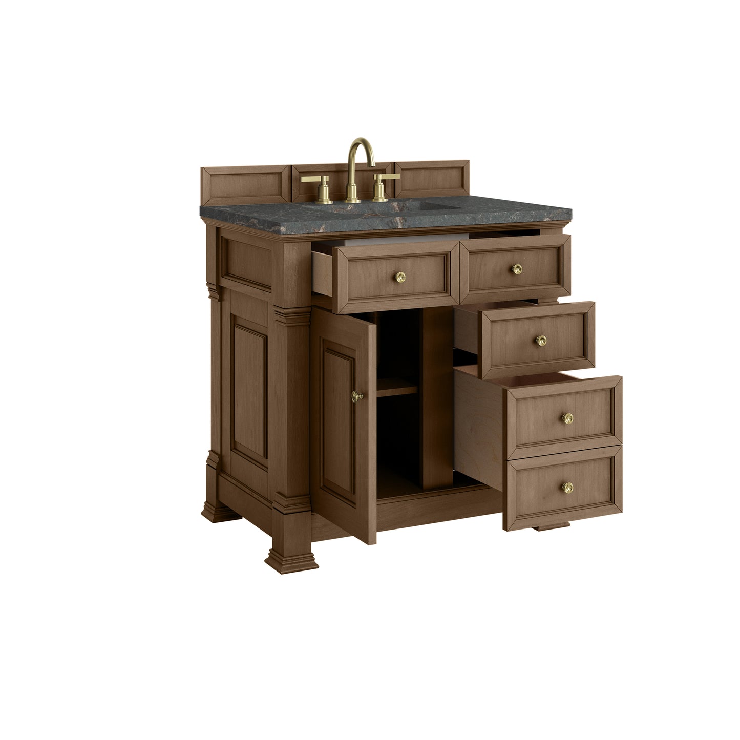 James Martin Vanities Brookfield 36" Pecan Single Vanity With 3cm Parisien Bleu Silestone Top