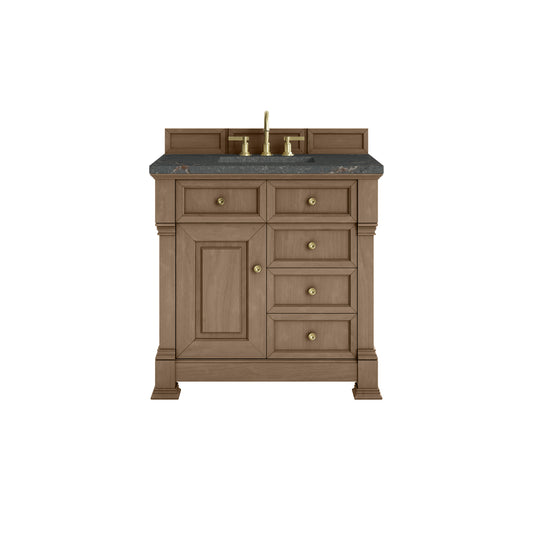 James Martin Vanities Brookfield 36" Pecan Single Vanity With 3cm Parisien Bleu Silestone Top