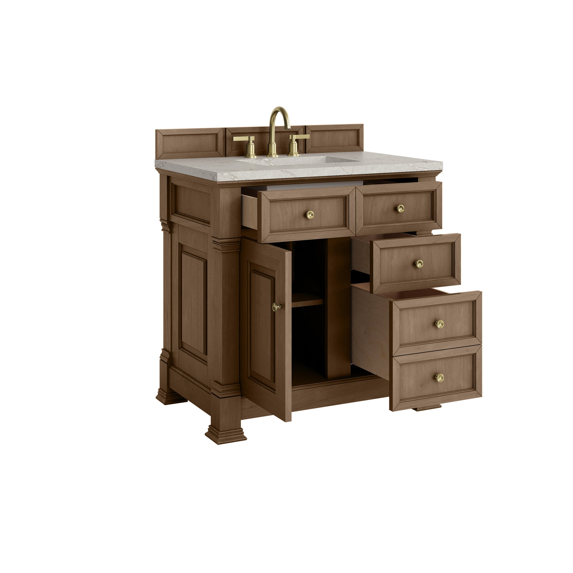 James Martin Vanities Brookfield 36" Pecan Single Vanity With 3cm Victorian Silver Silestone Top